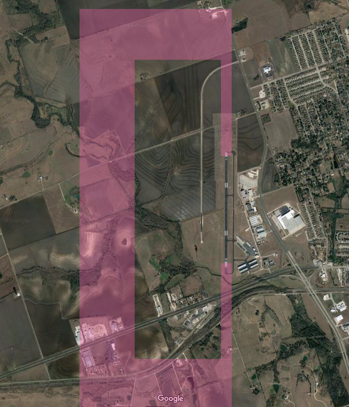 Taylor (T74) traffic pattern overlaid on an aerial photo